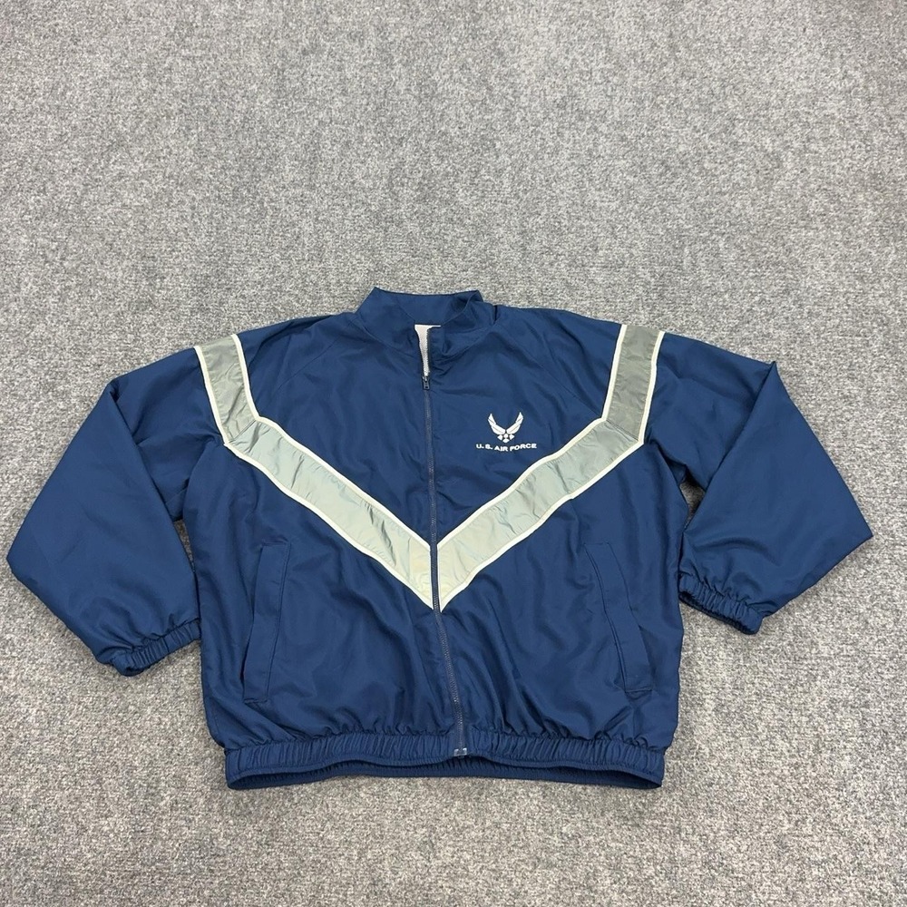 U.S. Air Force Jacket Mens Medium Short Blue Full Zip PTU Reflective Windbreaker